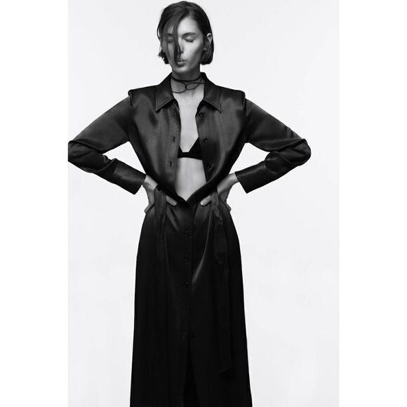 Zara Dresses & Skirts - ZARA SATIN EFFECT SHIRT DRESS NEW VISCOSE